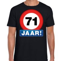 Stopbord 71 jaar verjaardag t-shirt zwart voor heren - thumbnail