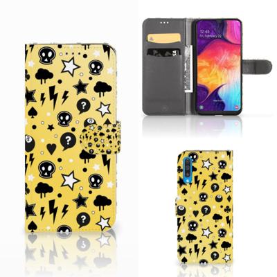 Telefoonhoesje met Naam Samsung Galaxy A50 Punk Geel | Portemonnee hoesje