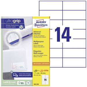 Avery-Zweckform 3653-200 Universele etiketten 105 x 42.3 mm Papier Wit 3080 stuk(s) Permanent hechtend Laser (zwart/wit), Laser (kleur)