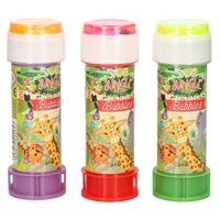 4x Jungle/safari dieren bellenblaas flesjes met bal spelletje in dop 60 ml voor kinderen - thumbnail