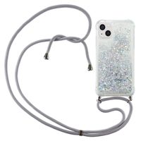 Lunso - Backcover hoes met koord - iPhone 14 Plus - Glitter Zilver