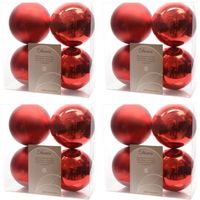 16x Kunststof kerstballen glanzend/mat kerst rood 10 cm kerstboom versiering/decoratie - Kerstbal - thumbnail