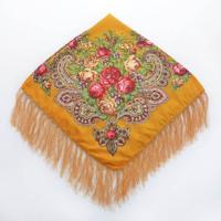 Gele etnische stijl retro kwast vierkante sjaal bloem patroon hoofddoek sjaal grootte: 90 x 90cm
