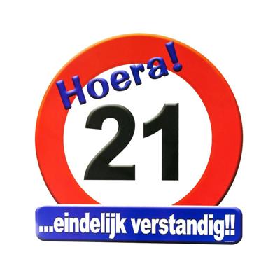 Hulde stopbord 21 jaar - 50 x 50 cm - Feestartikelen/versiering verjaardag leeftijden - Verkeersbord