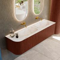 Badmeubel Mondiaz Kurve-Dlux | 165 cm cm | Meubelkleur Ruby | Wastafelkleur Frappe | Solid surface | Dubbel / Rechts spoelbak | Zonder kraangat(en)