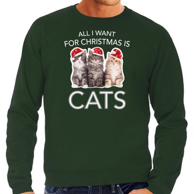 Kitten Kersttrui / outfit All I want for Christmas is cats groen voor heren Kitten Kersttrui / outfit All I want for Christmas is cats groen voor heren