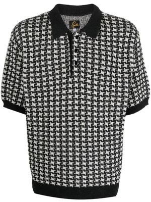 Needles polo en maille à motif pied-de-poule - Noir