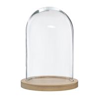 Atmosphera Home decoratie glazen stolp op houten plateau - glas/lichtbruin - D15 x H24 cm   -