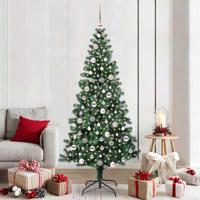 VidaXL Kunstmatig voorverlicht kerstboom groen 210 cm pvc en metaal