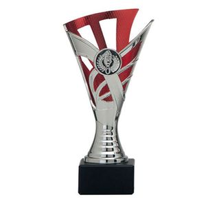 Luxe trofee/prijs beker - zilver/rood - kunststof - 18,5 x 9 cmÃÂ? - sportprijs   -