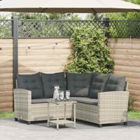 Tuinbank met tafel en kussens L-vormig poly rattan lichtgrijs