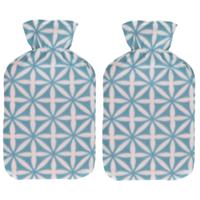 Set van 2x stuks water kruik met fleece hoes lichtblauwe/witte sterren print 1,7 liter - thumbnail