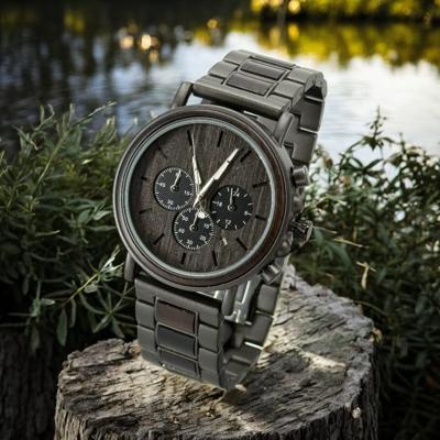 TimberWood Obsidian™ - Chronograaf Herenhorloge van Gunmetal & Zwart Sandelhout