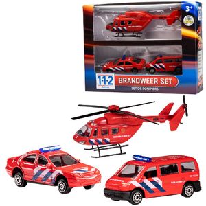 112 Brandweer Speelvoertuigen 3-delig-  helikopter 16 cm en autos 7 cm   -