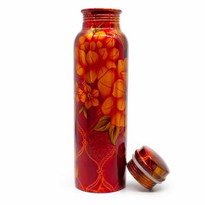 Spiru Koperen Waterfles Orange Flowers geprint - 900 ml