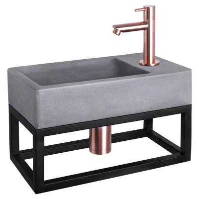 Differnz Force fonteinset beton donkergrijs - kraan recht - met handdoekrek - 40 x 22 x 9 cm - rood koper