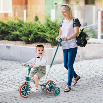 Peuterdriewieler 4-In-1 Kinderdriewieler met Verstelbare Duwbeugel en Zithoogte voor Ouders Afneembare Pedalen en Omkeerbaar Stuur