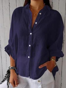 Loose Casual Shirt Collar Plain Blouse