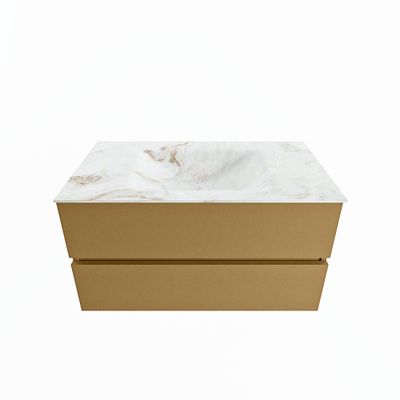MONDIAZ VICA-DLUX 90cm badmeubel onderkast Oro 2 lades. Inbouw wastafel CLOUD midden zonder kraangat, kleur Frappe.