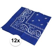 Boeren of cowboy zakdoek bandana - 12x - blauw - geruit - 54 x 53 cm - Carnaval verkleed accessiores