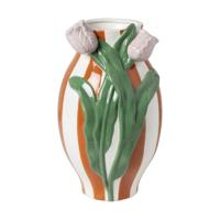 Vaas gestreept met tulp - oranje/groen/roze - ø15.6x28.5 cm Vaas gestreept met tulp - oranje/groen/roze - ø15.6x28.5 cm