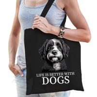 Cadeau tas voor hondenliefhebbers - zwart - Labradoodle hond - katoen - 42 x 38 cm
