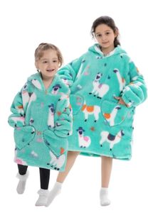 Alpaca snuggie kind met capuchon - fleece poncho-134 t/m 158 (ca.8-12 jaar)