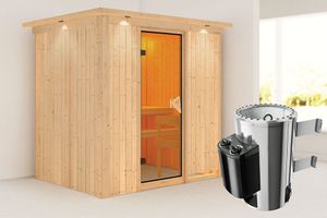 Karibu | Fanja Sauna met Dakkraag | Bronzeglas Deur | Kachel 3,6 kW Externe Bediening