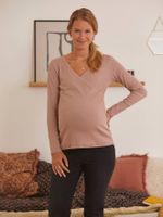 Gekruist T-shirt met V-hals, voor zwangerschaps- en borstvoeding roze