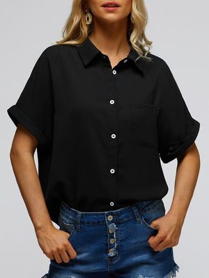 Solid Color Short Sleeve Casual Loose Shirt