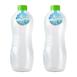 Drinkfles/waterfles/bidon - 2x stuks - 1500 ml - transparant/groene dop - kunststof