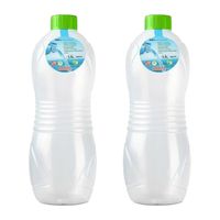 Drinkfles/waterfles/bidon - 2x stuks - 1500 ml - transparant/groene dop - kunststof