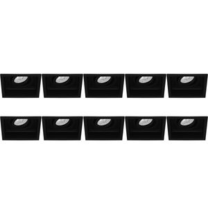 Spot Armatuur 10 Pack - Pragmi Domy Pro - GU10 Inbouwspot - Vierkant - Zwart - Aluminium - Verdiept - Kantelbaar - 105mm