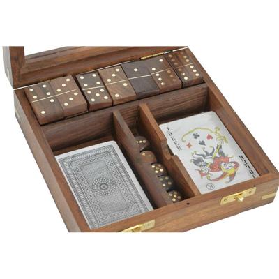 Houten spel DKD Home Decor Sheesham Bruin Gouden 17 x 17 x 5,5 cm 4 Onderdelen