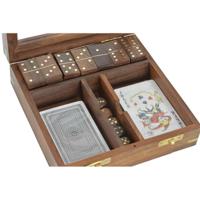 Houten spel DKD Home Decor Sheesham Bruin Gouden 17 x 17 x 5,5 cm 4 Onderdelen