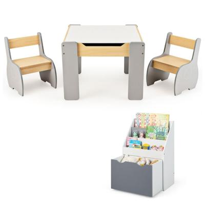 Set met Kindertafel en Stoelen en Kinderrek 3-delige Meubelset en Boekenkast Perfect voor de Speelkamer