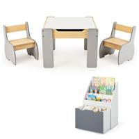 Set met Kindertafel en Stoelen en Kinderrek 3-delige Meubelset en Boekenkast Perfect voor de Speelkamer
