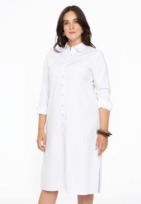 Yoek Blouse-jurk lang met knopen POPLIN STRETCH | Wit | Maat 50/52