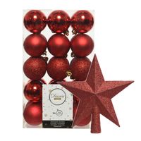 30x stuks kunststof kerstballen 6 cm inclusief ster piek rood - Kerstbal - thumbnail