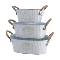 Plantenbakkenset Decoris Wit Metaal Touw Zink Ovalen Met handvatten (3 Onderdelen)
