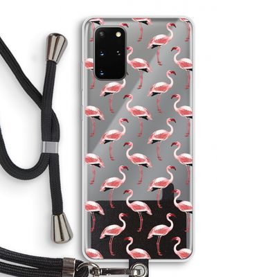 Flamingoprint groen: Samsung Galaxy S20 Plus Transparant Hoesje met koord