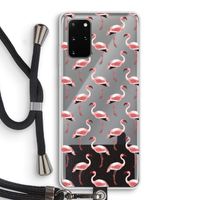 Flamingoprint groen: Samsung Galaxy S20 Plus Transparant Hoesje met koord