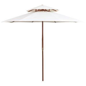 Xl Dubbeldekker parasol 270x270 cm houten paal crmewit