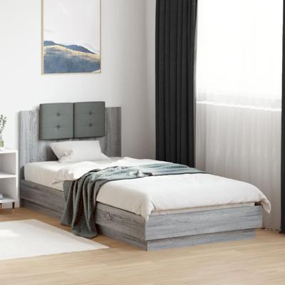 Bedframe met hoofdbord en LED grijs sonoma eiken 100x200 cm