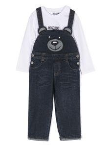 Moschino Kids salopette en jean à motif Teddy Bear - Bleu