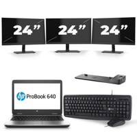 HP ProBook 640 G2 - Intel Core i3-6e Generatie - 14 inch - 8GB RAM - 240GB SSD - Windows 11 + 3x 24 inch Monitor