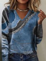 V Neck Ombre Loose Casual T-Shirt