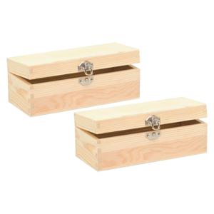 Houten schatkistje met sluiting en deksel - 2x - 20 x 8 x 7 cm - Sieraden/spulletjes/sleutels