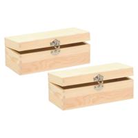 Houten schatkistje met sluiting en deksel - 2x - 20 x 8 x 7 cm - Sieraden/spulletjes/sleutels