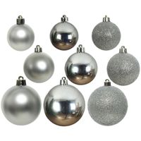 Decoris kerstballen - 26x st - zilver - 6, 8 en 10 cm - kunststof   -